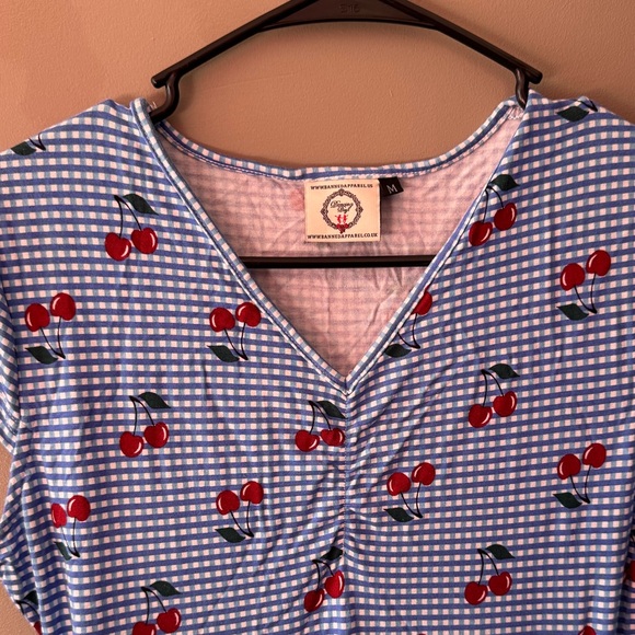 Blue & White Retro Style Dress with Cherry Print - Picture 5 of 13